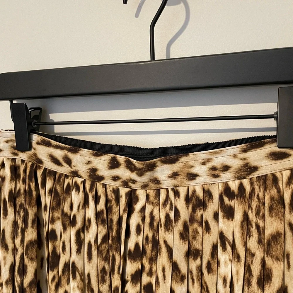 J. Crew Beige and Brown Leopard Print Pleated A-Line Skirt - Picture 7 of 11